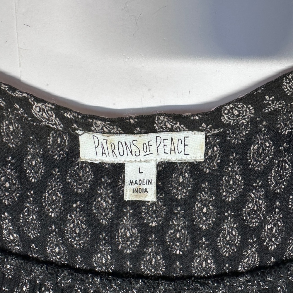 Patrons of Peace Flowy Black Tank Top Floral Print Boho Ruffle Large - Picture 6 of 10
